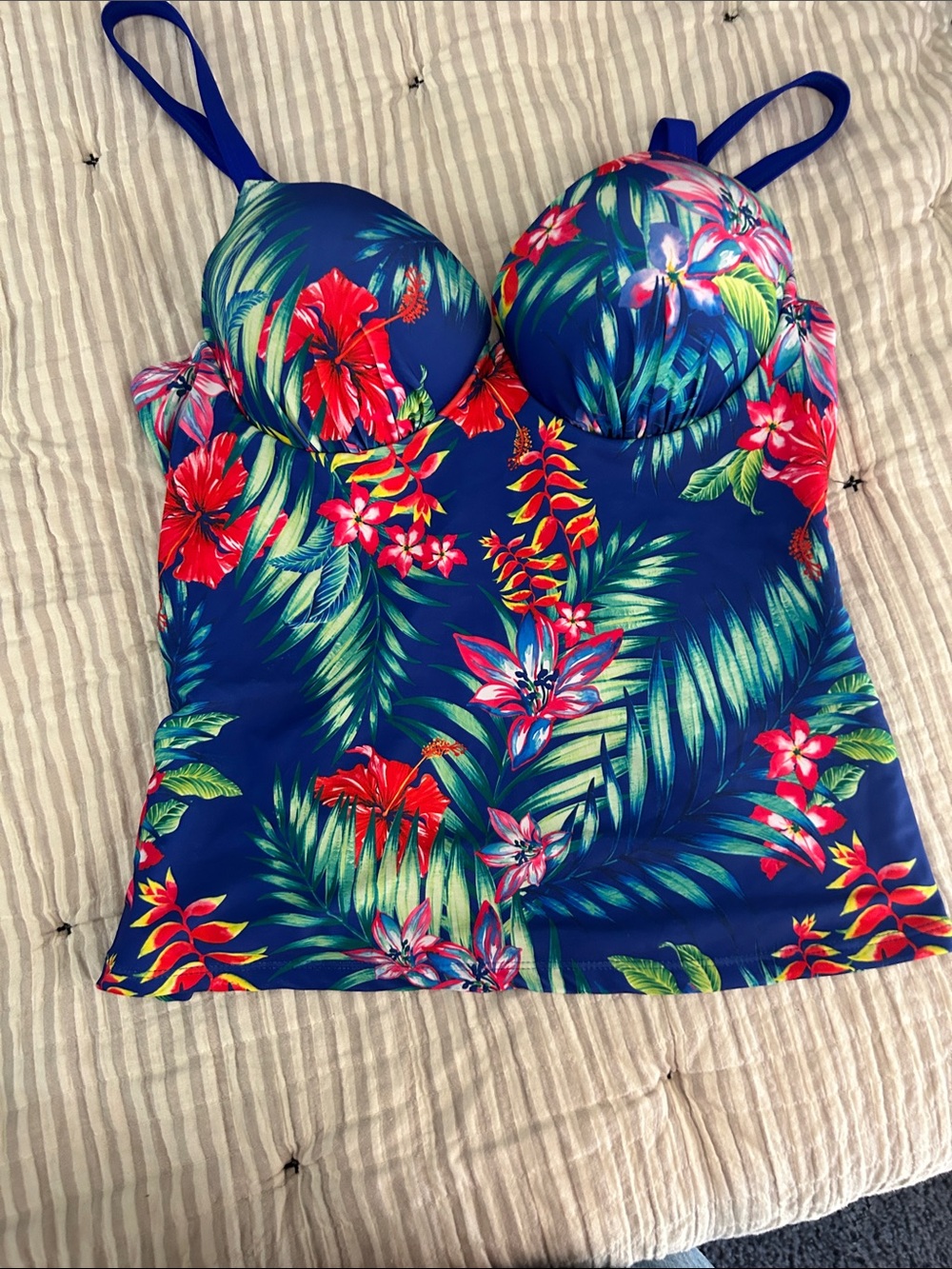 Blue Tropical Floral Women's Tankini Top